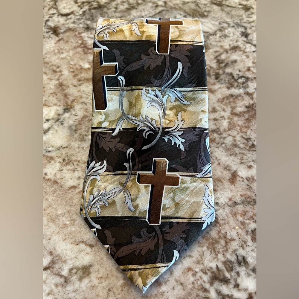Divinity 100% Silk Men's Tie Church Cross Vintage Retro Philippians 4:7 VTG
